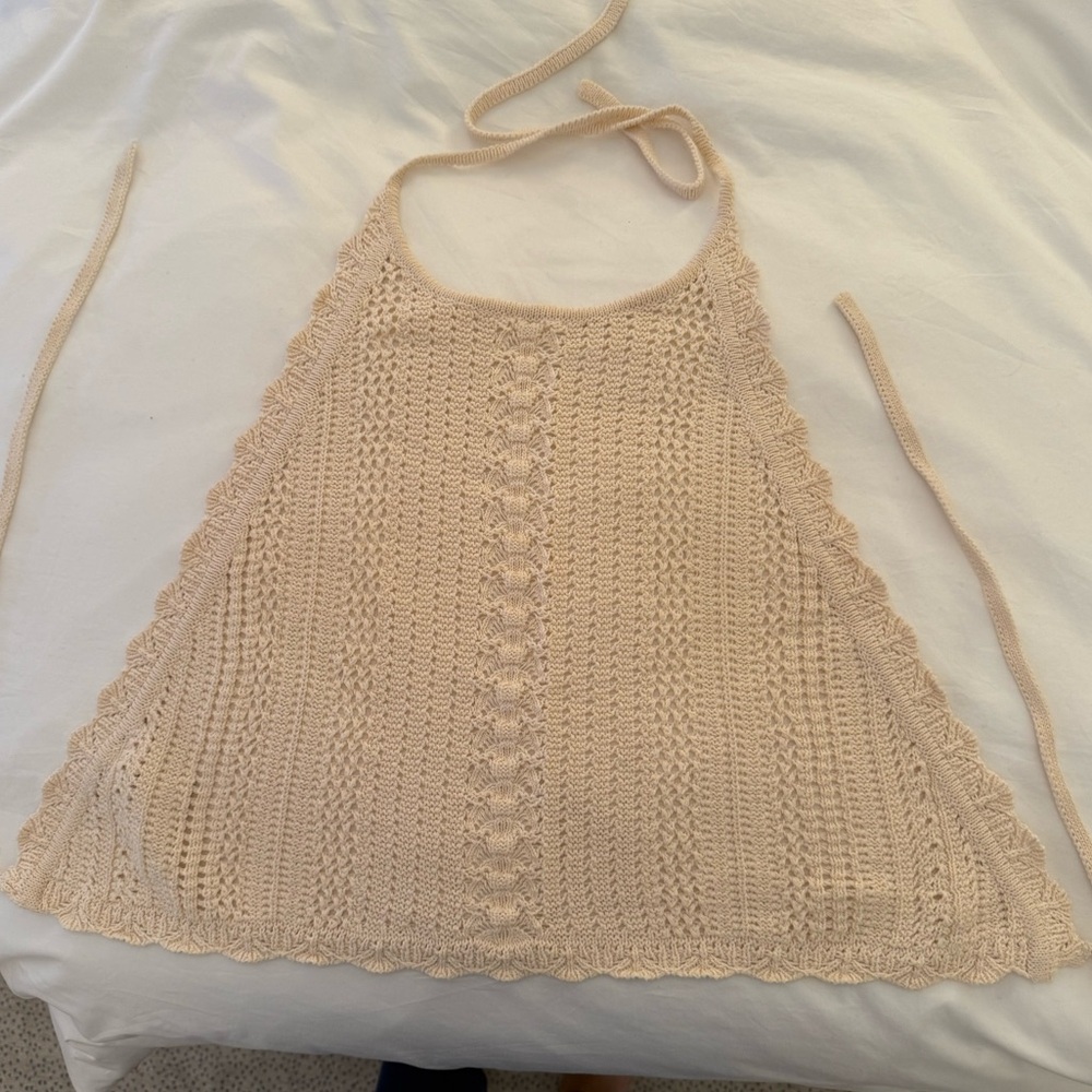 Pinko Cream Crocheted Halter Top